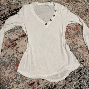 Copper Key White Fitted Long Sleeve Blouse